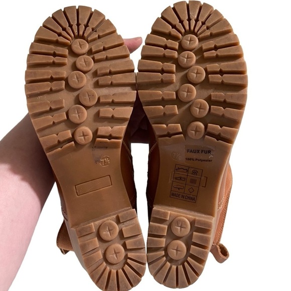 Soludos Dani Saddle Shearling Platform Heeled Ankle Boot leather suede tan 7.5 - Picture 7 of 16